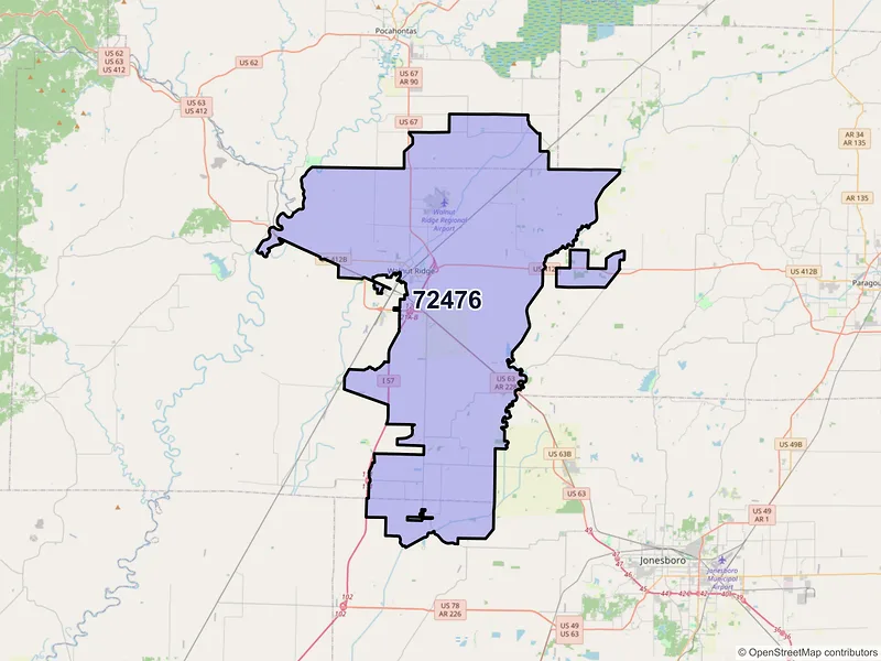 Map of ZIP Code 72476 — Walnut Ridge, AR