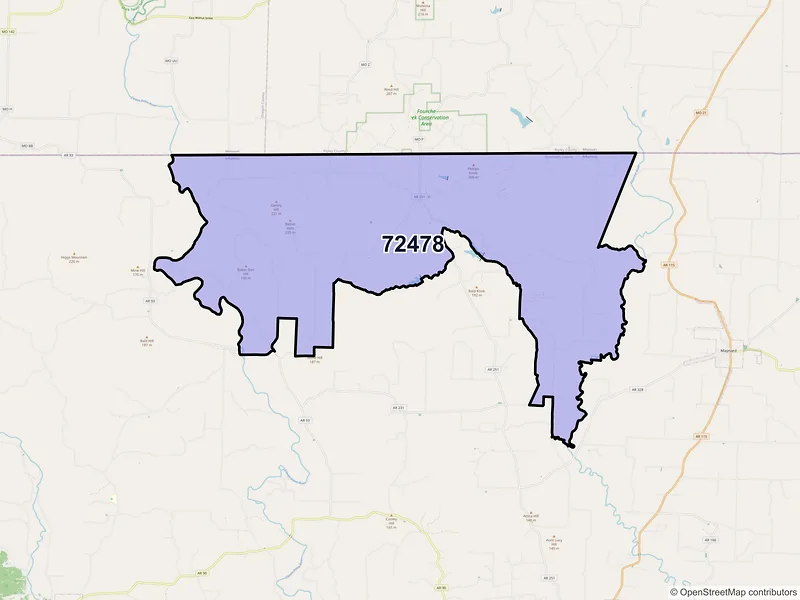 Map of ZIP Code 72478 — Warm Springs, AR