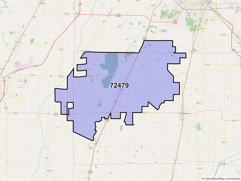 Map of Weiner, Arkansas and ZIP codes