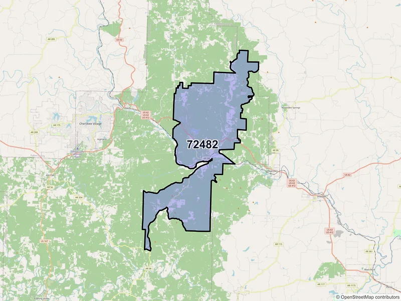 Map of ZIP Code 72482 — Williford, AR