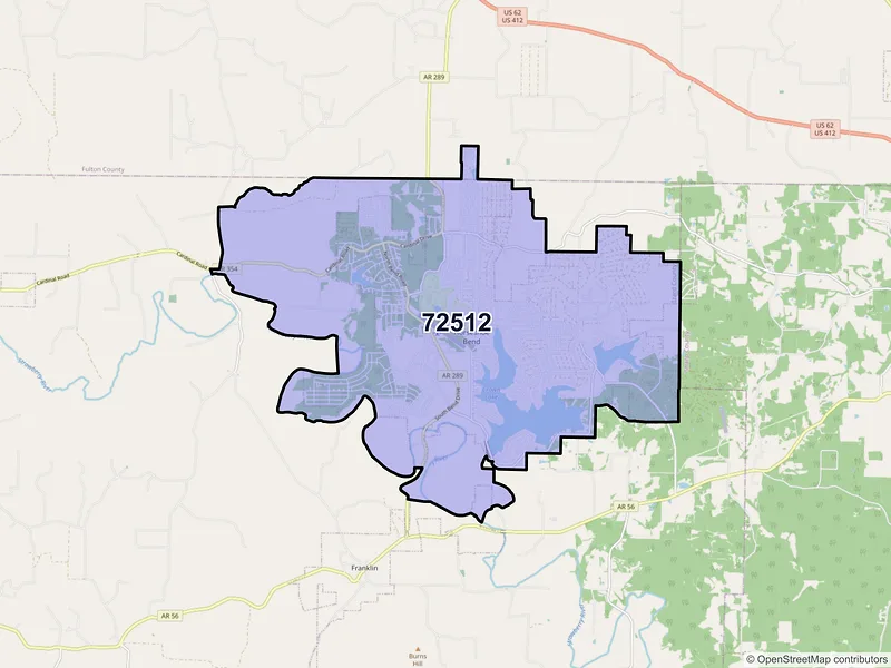 Map of Horseshoe Bend, Arkansas and ZIP codes