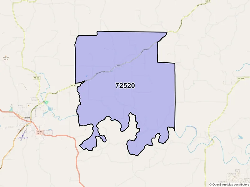 Map of Camp, Arkansas and ZIP codes