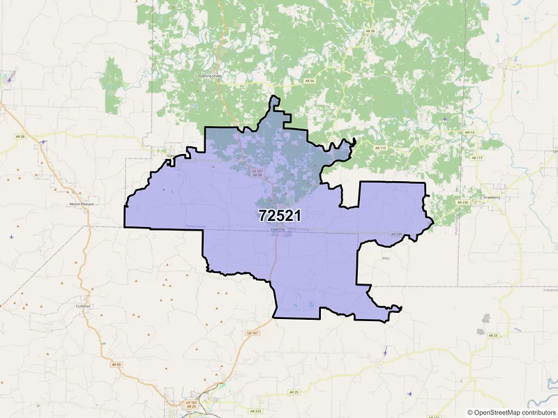 Map of ZIP Code 72521 — Cave City, AR