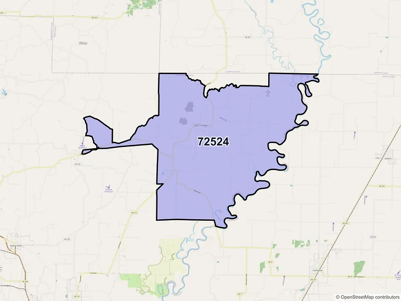Map of ZIP Code 72524 — Cord, AR