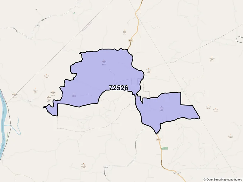 Map of Cushman, Arkansas and ZIP codes