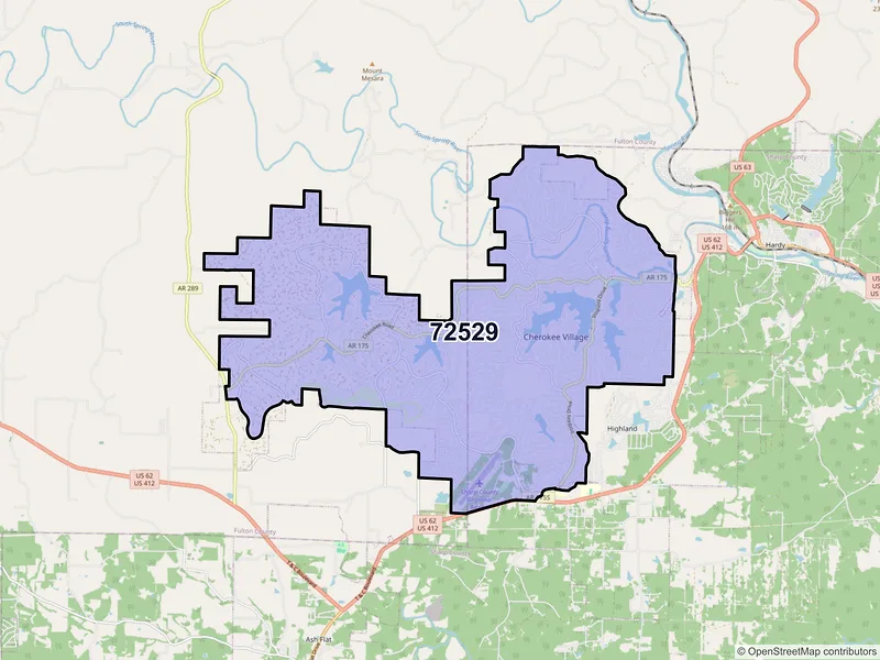 Map of ZIP Code 72529 — Cherokee Village, AR