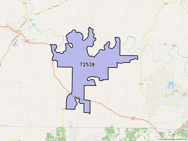Map of ZIP Code 72539 — Glencoe, AR