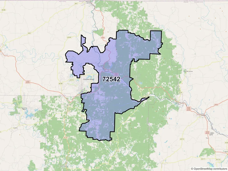 Map of ZIP Code 72542 — Hardy, AR