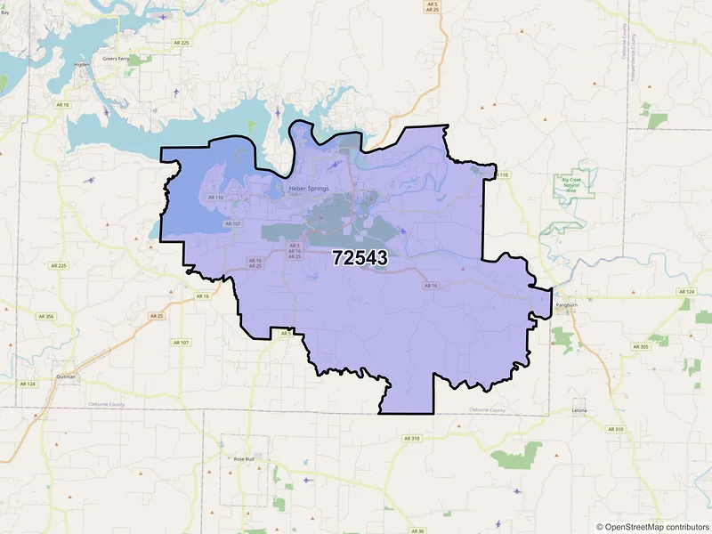 Map of ZIP Code 72543 — Heber Springs, AR