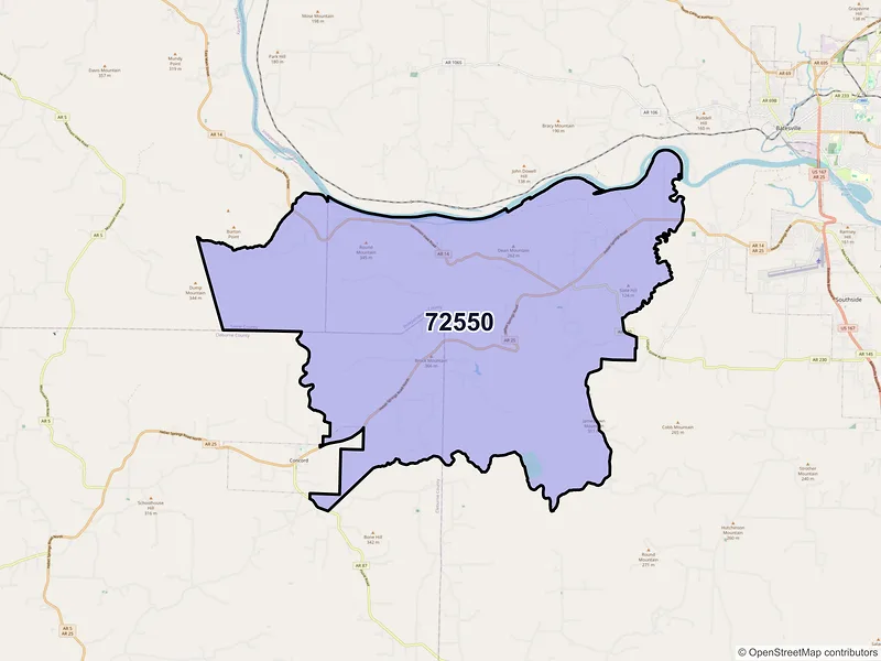Map of ZIP Code 72550 — Locust Grove, AR