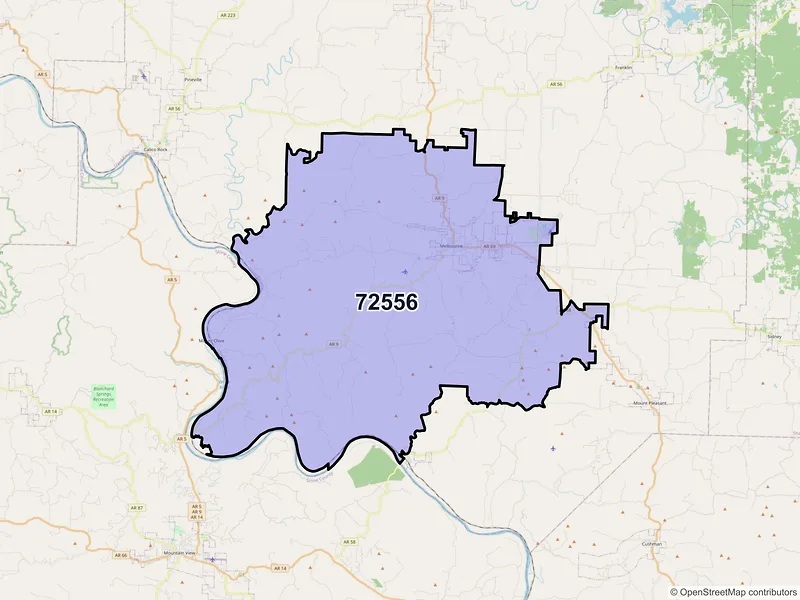 Map of ZIP Code 72556 — Melbourne, AR
