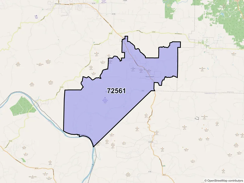 Map of ZIP Code 72561 — Mount Pleasant, AR