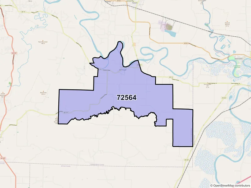 Map of Oil Trough, Arkansas and ZIP codes