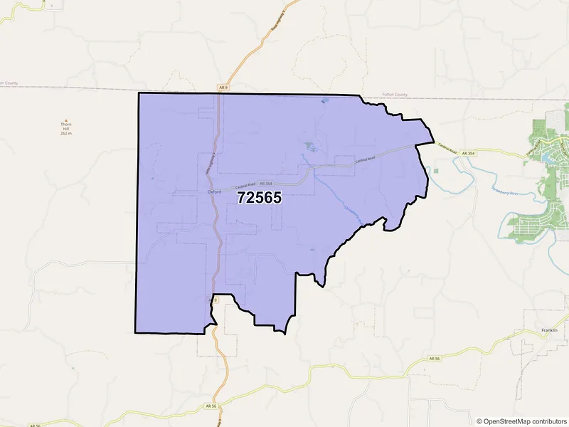 Map of Oxford, Arkansas and ZIP codes