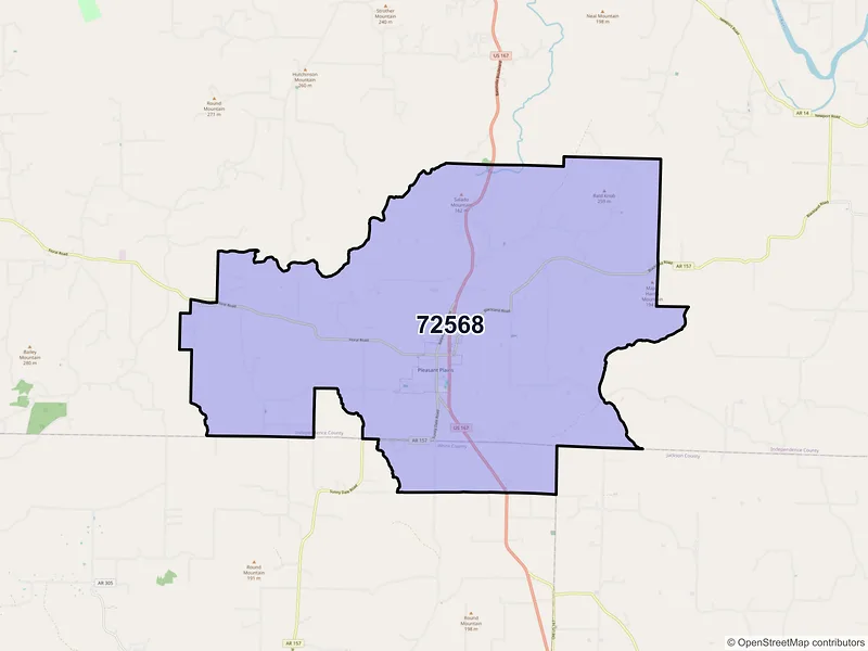 Map of ZIP Code 72568 — Pleasant Plains, AR