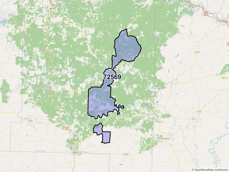 Map of ZIP Code 72569 — Poughkeepsie, AR