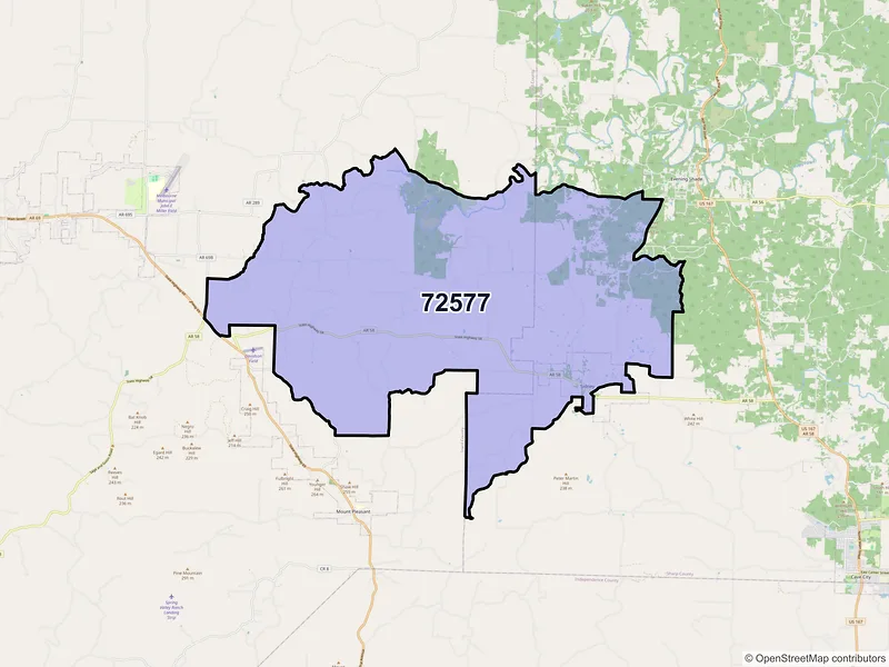 Map of ZIP Code 72577 — Sidney, AR
