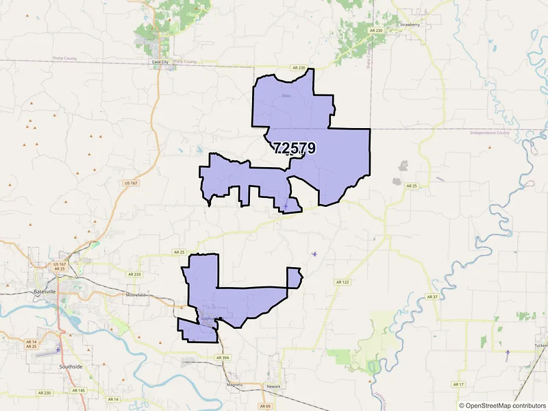 Map of Sulphur Rock, Arkansas and ZIP codes
