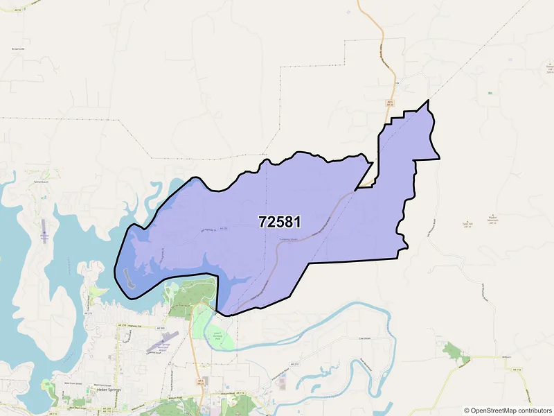 Map of Tumbling Shoals, Arkansas and ZIP codes