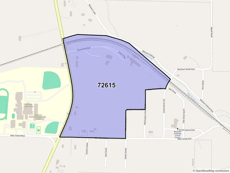Map of Bergman, Arkansas and ZIP codes