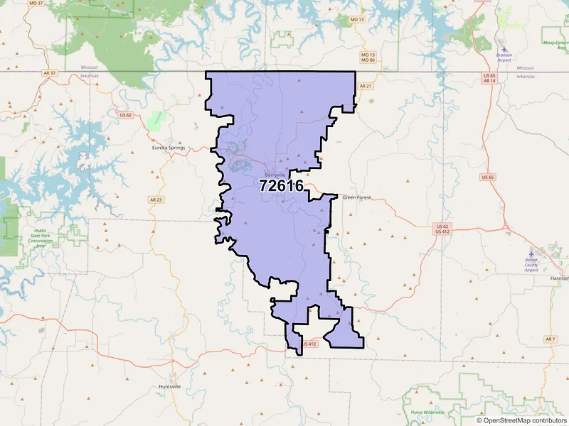Map of Berryville, Arkansas and ZIP codes