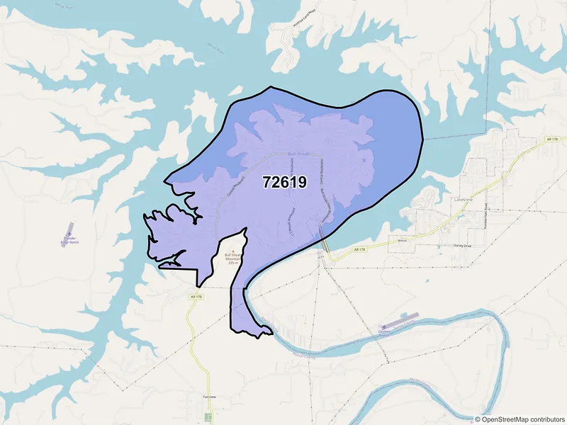 Map of ZIP Code 72619 — Bull Shoals, AR