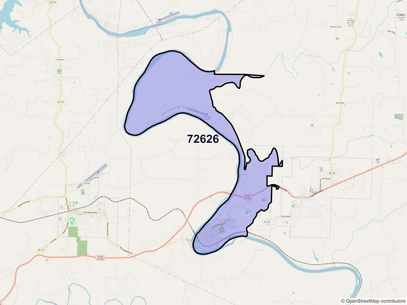 Map of ZIP Code 72626 — Cotter, AR