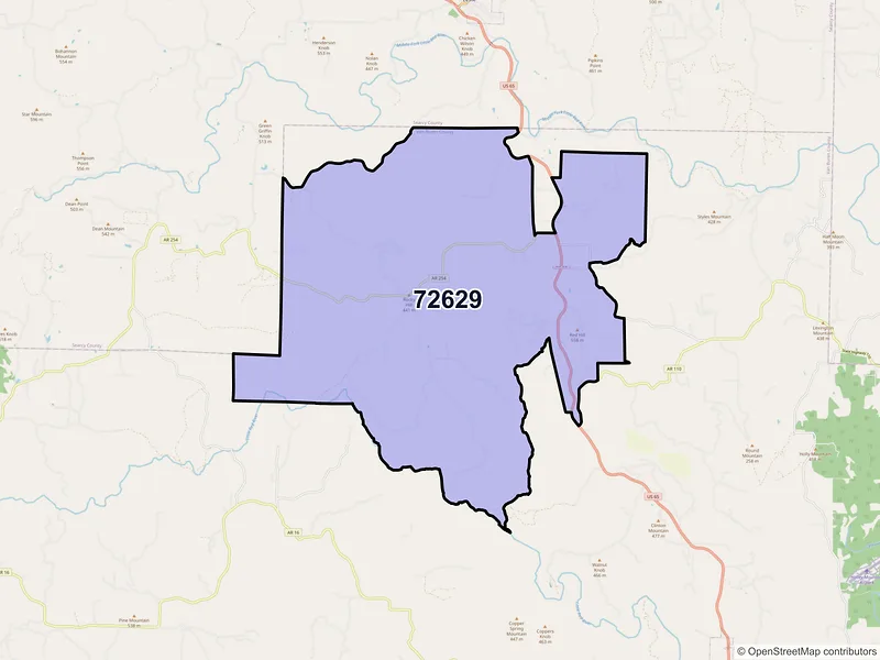 Map of ZIP Code 72629 — Dennard, AR
