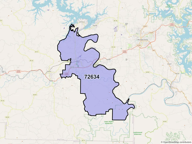 Map of ZIP Code 72634 — Flippin, AR
