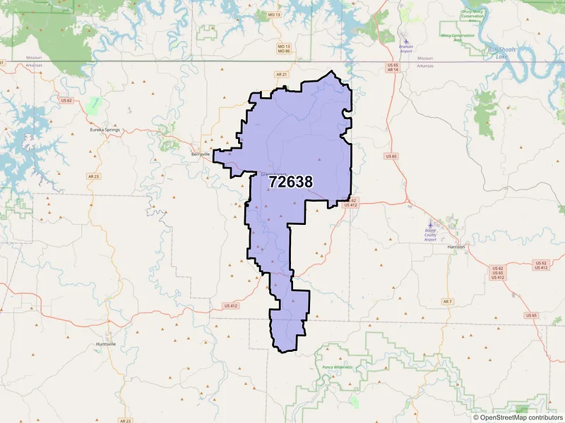 Map of Green Forest, Arkansas and ZIP codes