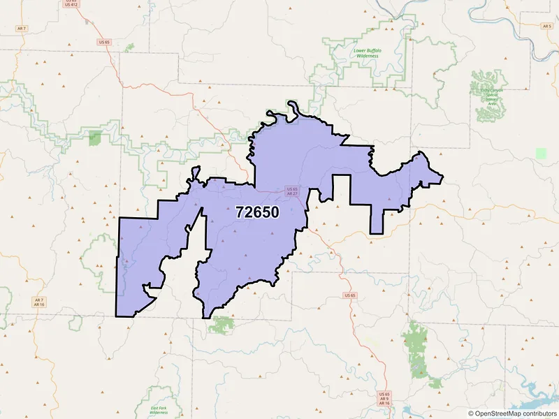 Map of Marshall, Arkansas and ZIP codes