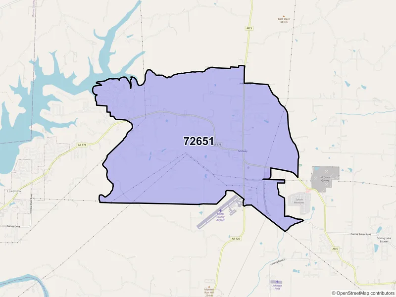 Map of Midway, Arkansas and ZIP codes