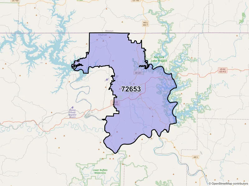 Map of ZIP Code 72653 — Mountain Home, AR