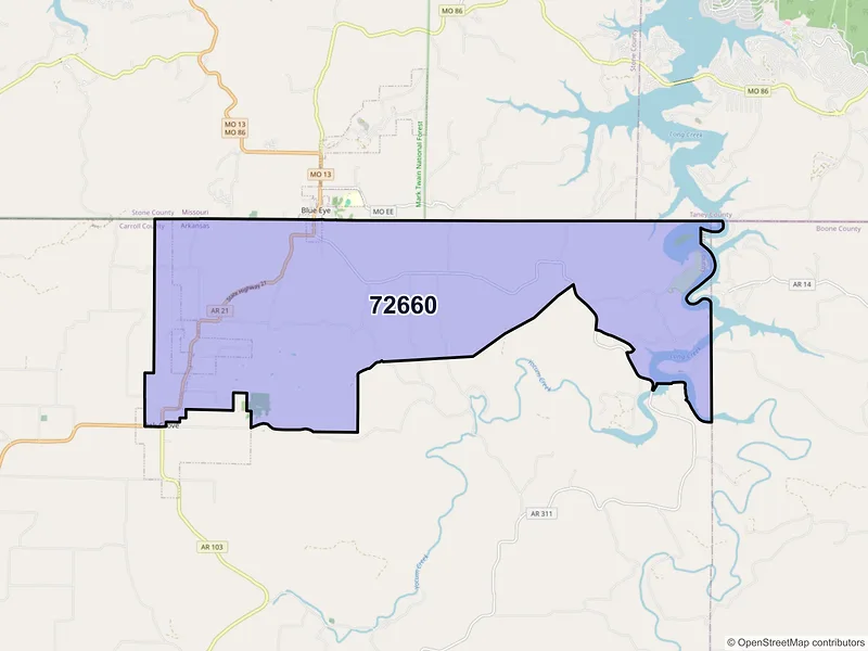 Map of ZIP Code 72660 — Oak Grove, AR