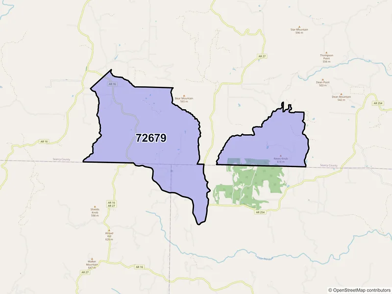 Map of ZIP Code 72679 — Tilly, AR
