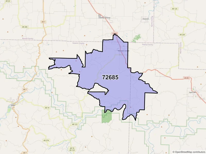 Map of ZIP Code 72685 — Western Grove, AR