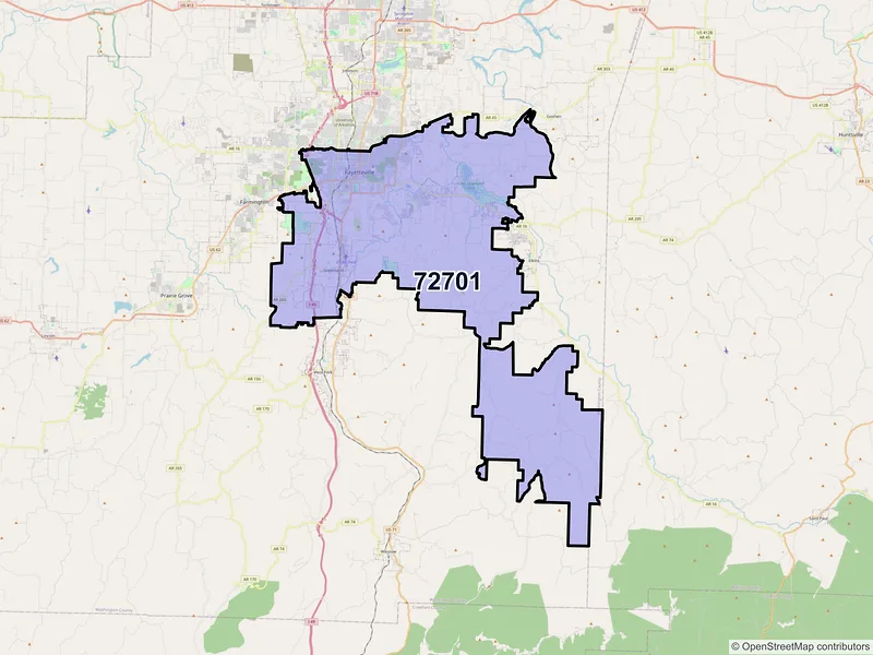 Map of ZIP Code 72701 — Fayetteville, AR