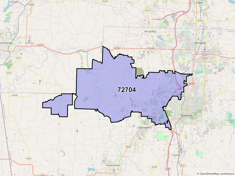 Map of ZIP Code 72704 — Fayetteville, AR