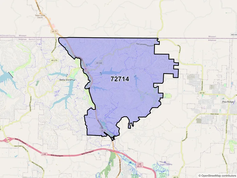 Map of ZIP Code 72714 — Bella Vista, AR