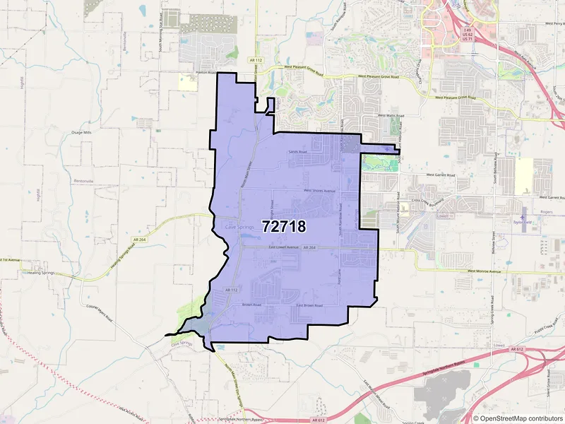 Map of ZIP Code 72718 — Cave Springs, AR