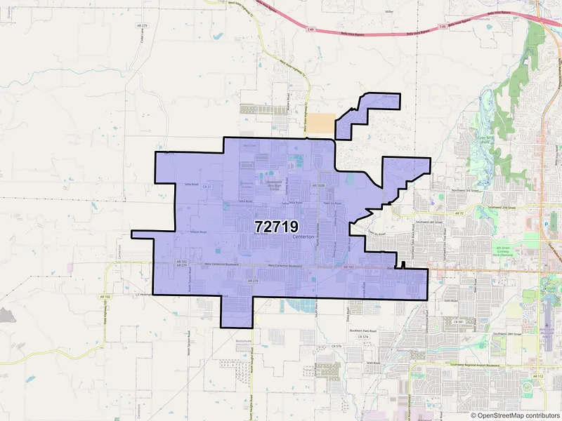 Map of ZIP Code 72719 — Centerton, AR