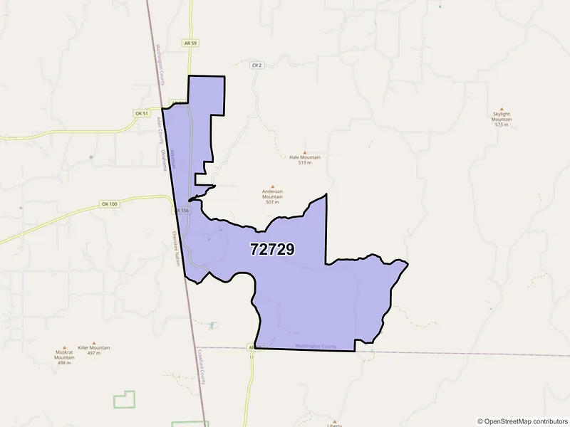 Map of ZIP Code 72729 — Evansville, AR