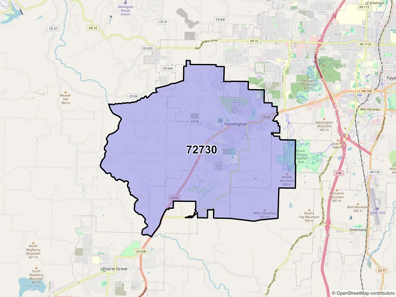 Map of ZIP Code 72730 — Farmington, AR