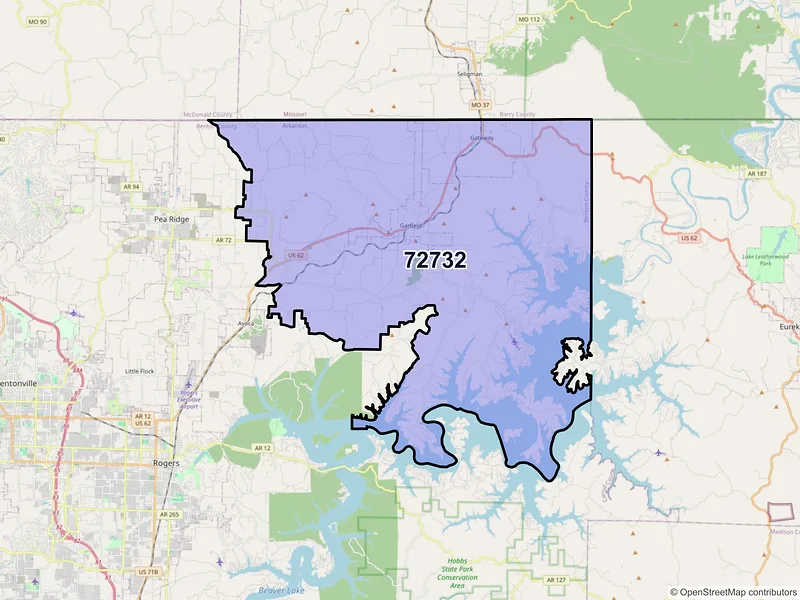 Map of ZIP Code 72732 — Garfield, AR