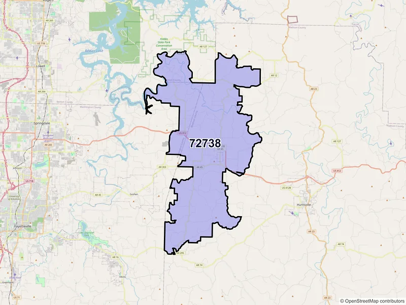 Map of ZIP Code 72738 — Hindsville, AR