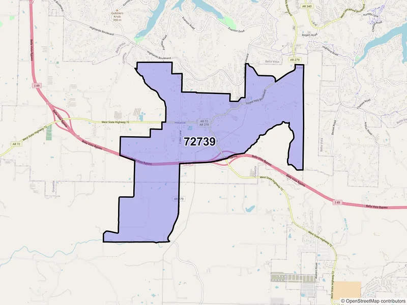 Map of ZIP Code 72739 — Hiwasse, AR