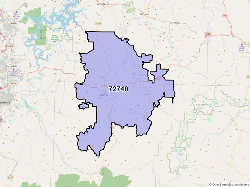 Map of ZIP Code 72740 — Huntsville, AR