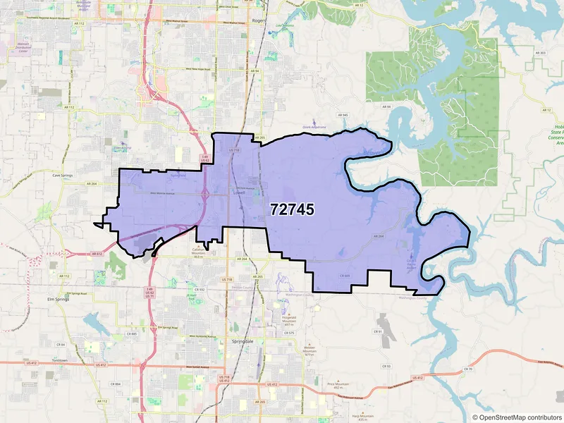 Map of ZIP Code 72745 — Lowell, AR