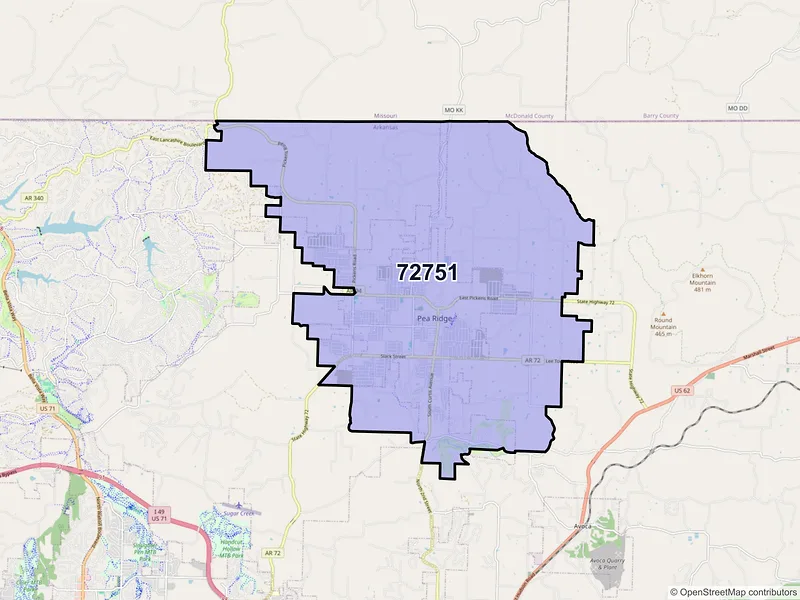 Map of ZIP Code 72751 — Pea Ridge, AR