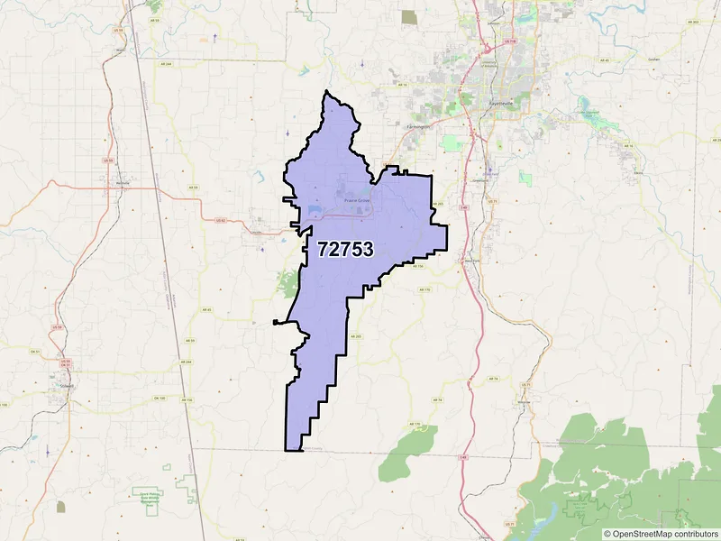 Map of ZIP Code 72753 — Prairie Grove, AR